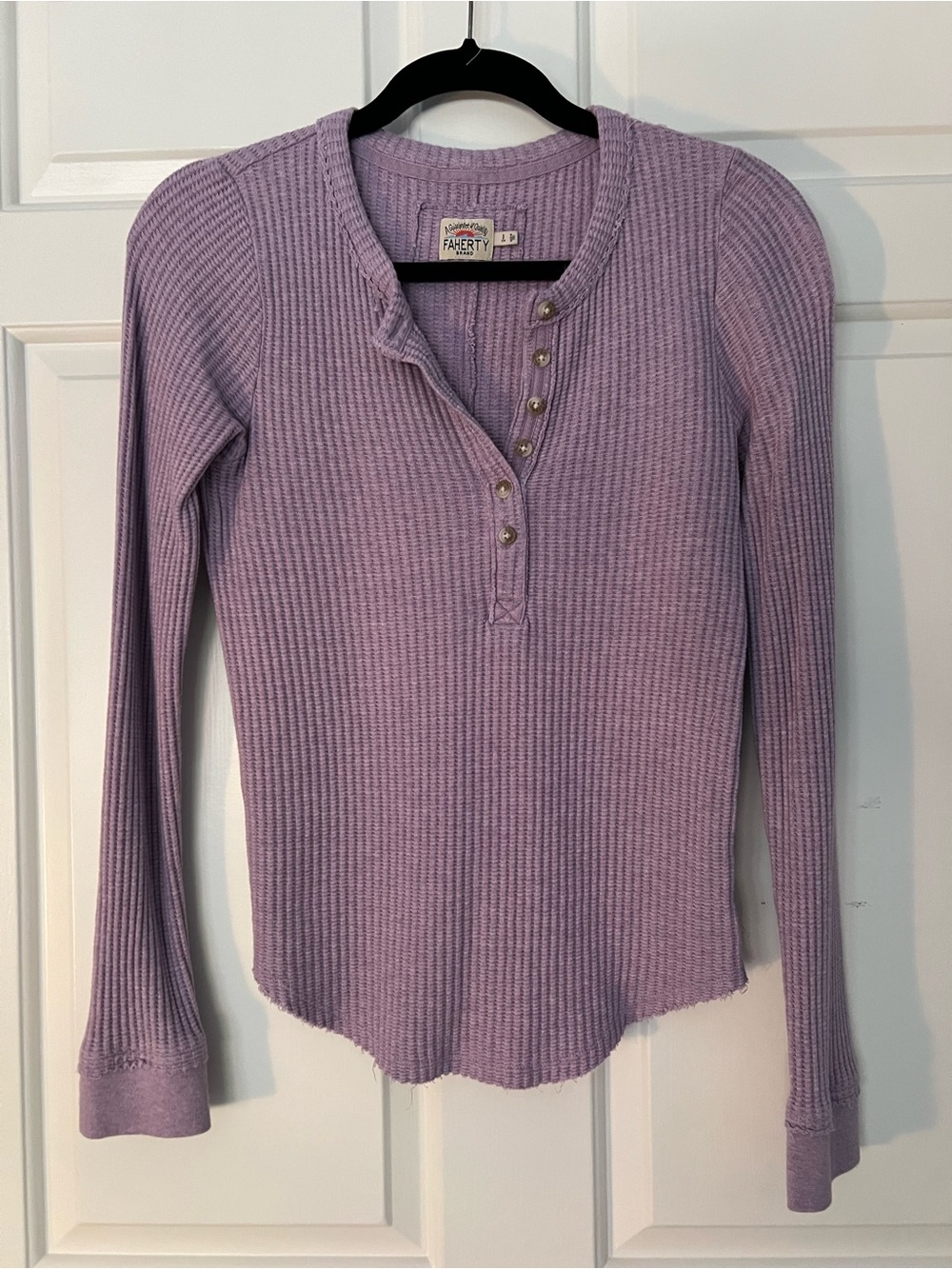 Faherty Lavender Waffle Henley Long-Sleeve